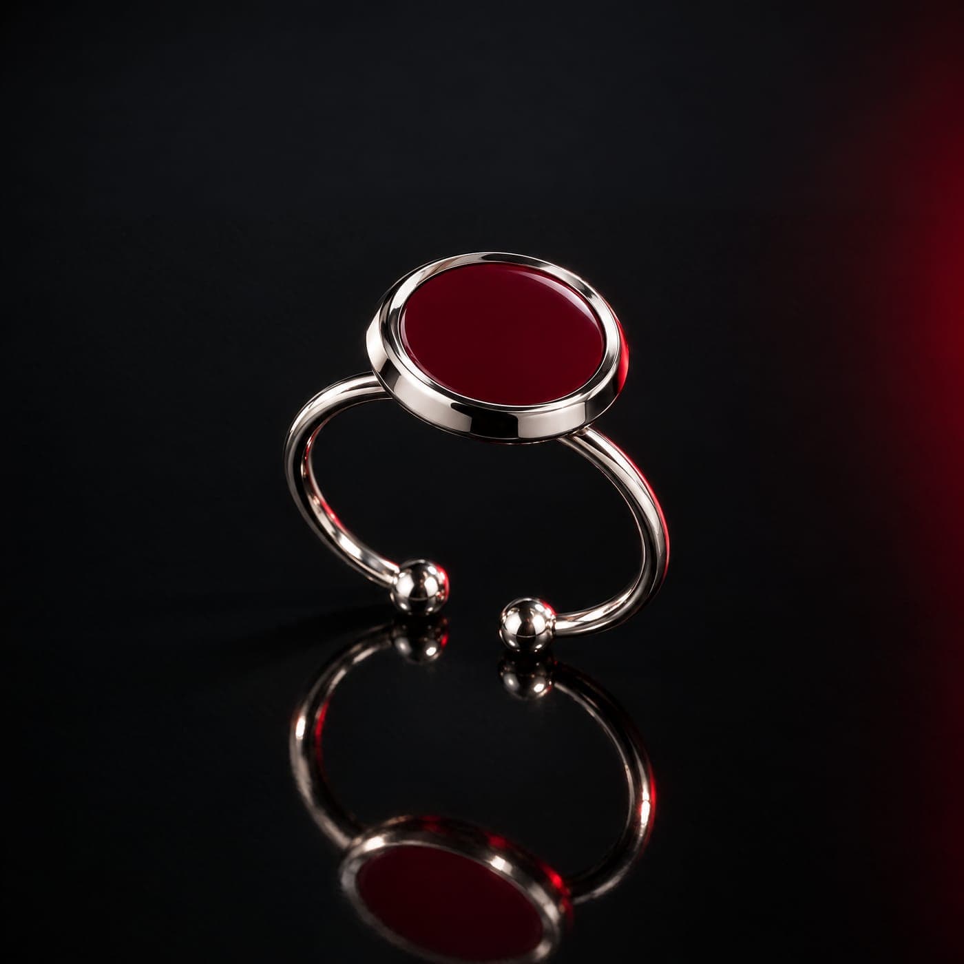 Bague Fadoline argentée à pastille bordeaux